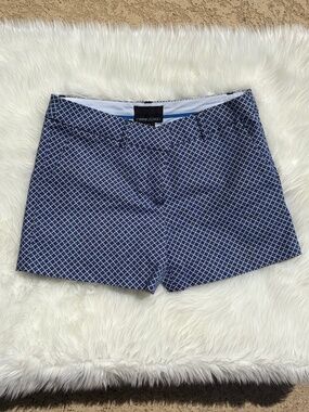 CYNTHIA ROWLEY Chino Shorts Blue Geo Diamond Pattern Size 4 Stretch 8" Rise